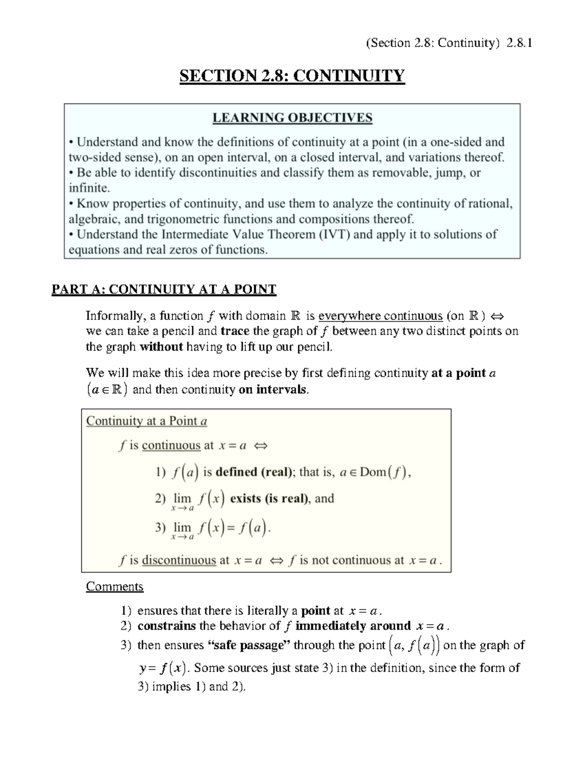 (Section 2.8: Continuity) Comprehensive Study Guide on Continuity ...