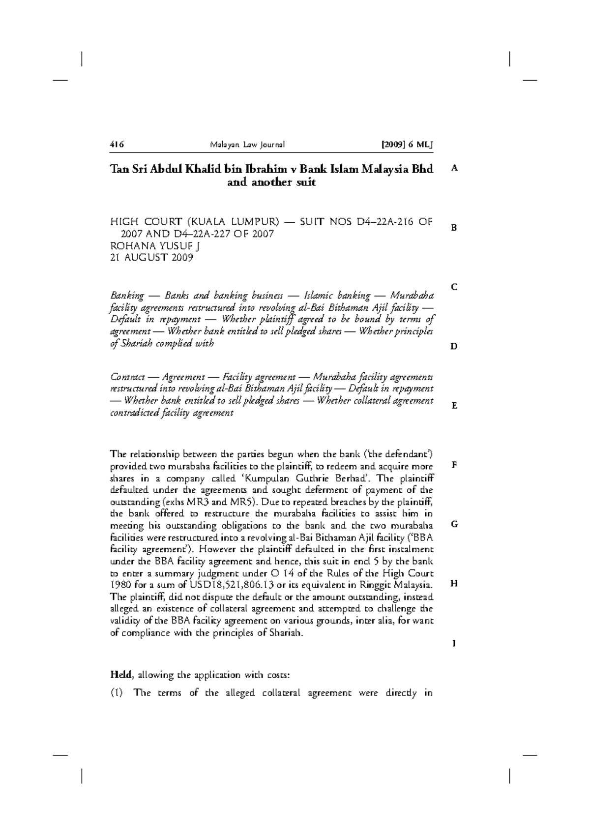 416 MLJ: Tan Sri Abdul Khalid Ibrahim v Bank Islam Malaysia Bhd - High ...
