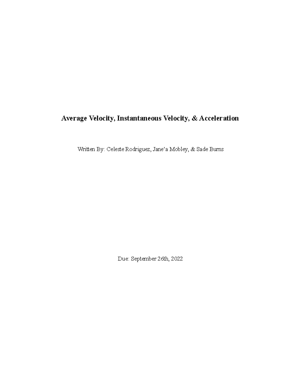 Velocity and Acceleration Lab Report (Lab Code: PHYS101) - Studocu