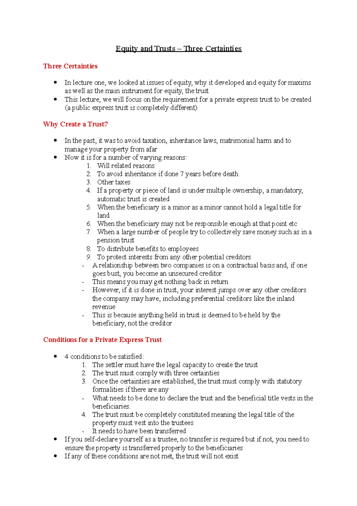 Equity and Trusts - Understanding the Three Certainties in Trusts - Studocu