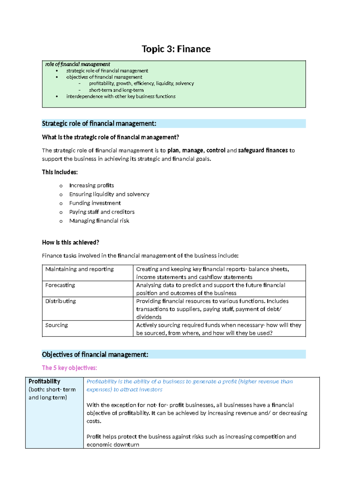 Finance Notes: Strategic Role & Objectives of Financial Management ...