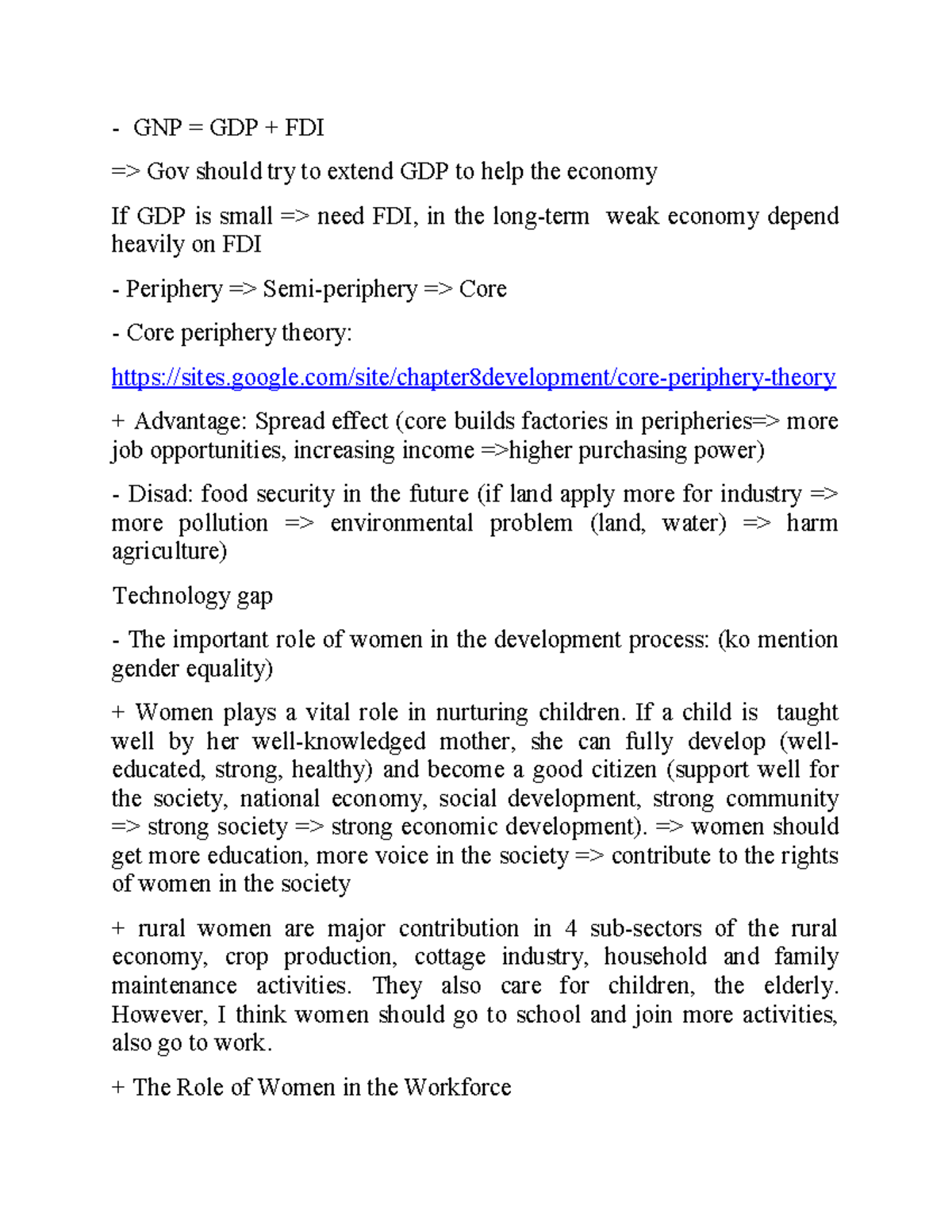 Final Notes on Economic Growth and the Role of Women in Development ...