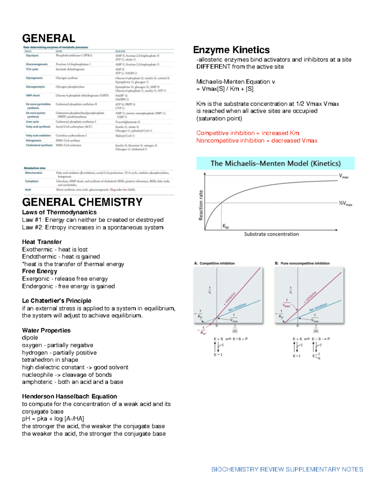 Biochemistry Notes 1 - GENERAL GENERAL CHEMISTRY Laws of Thermodynamics ...