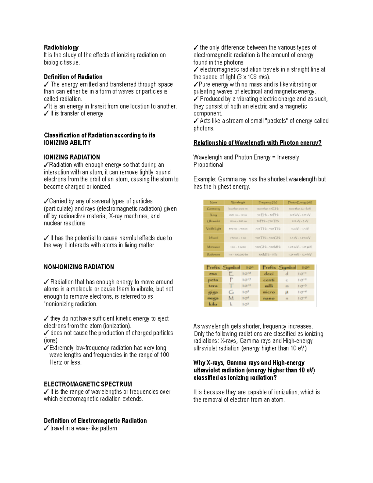 Intro TO Radiobiology - Lecture notes Prelim - Radiobiology It is the ...
