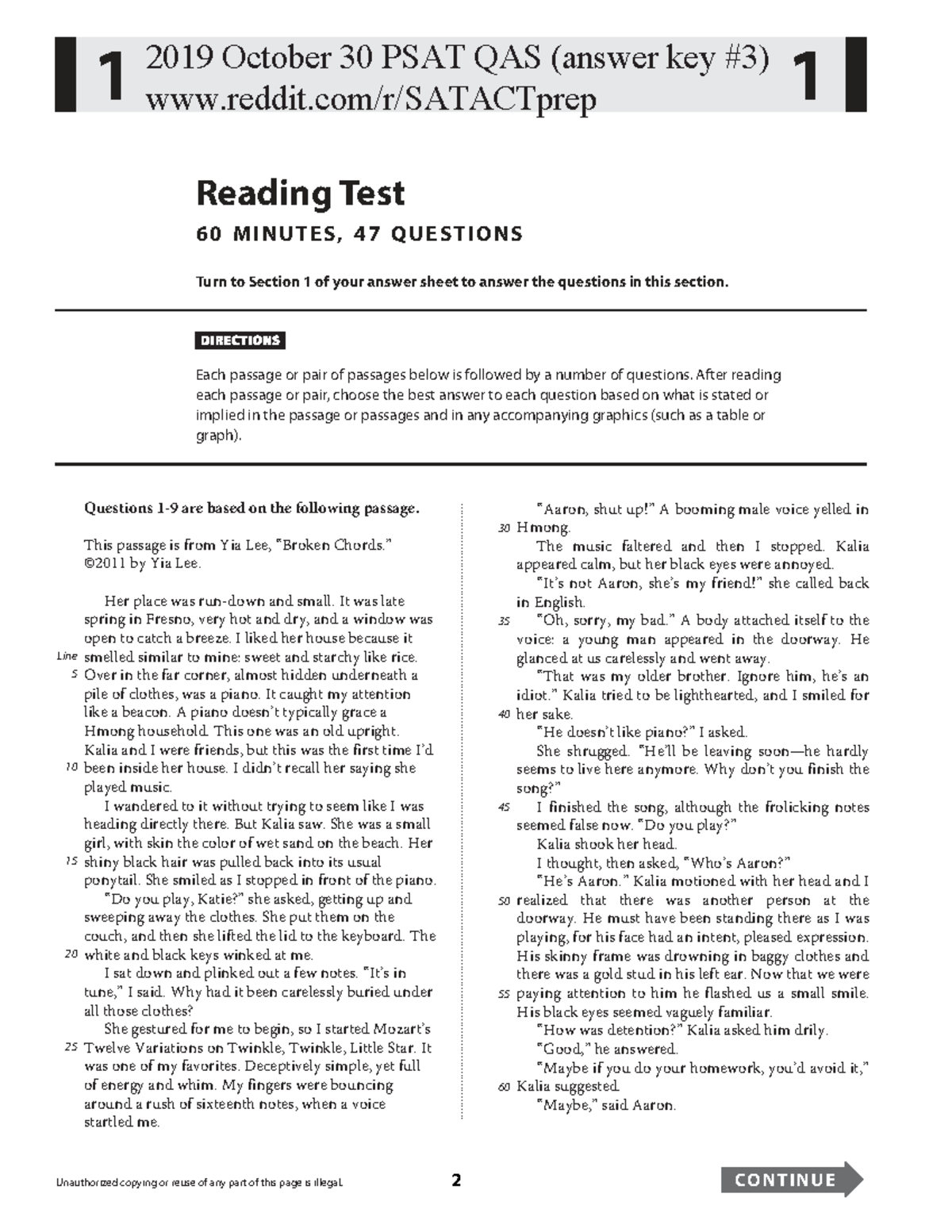 2019 October 30 PSAT QAS - Complete Answer Key and Scoring Guide - Studocu