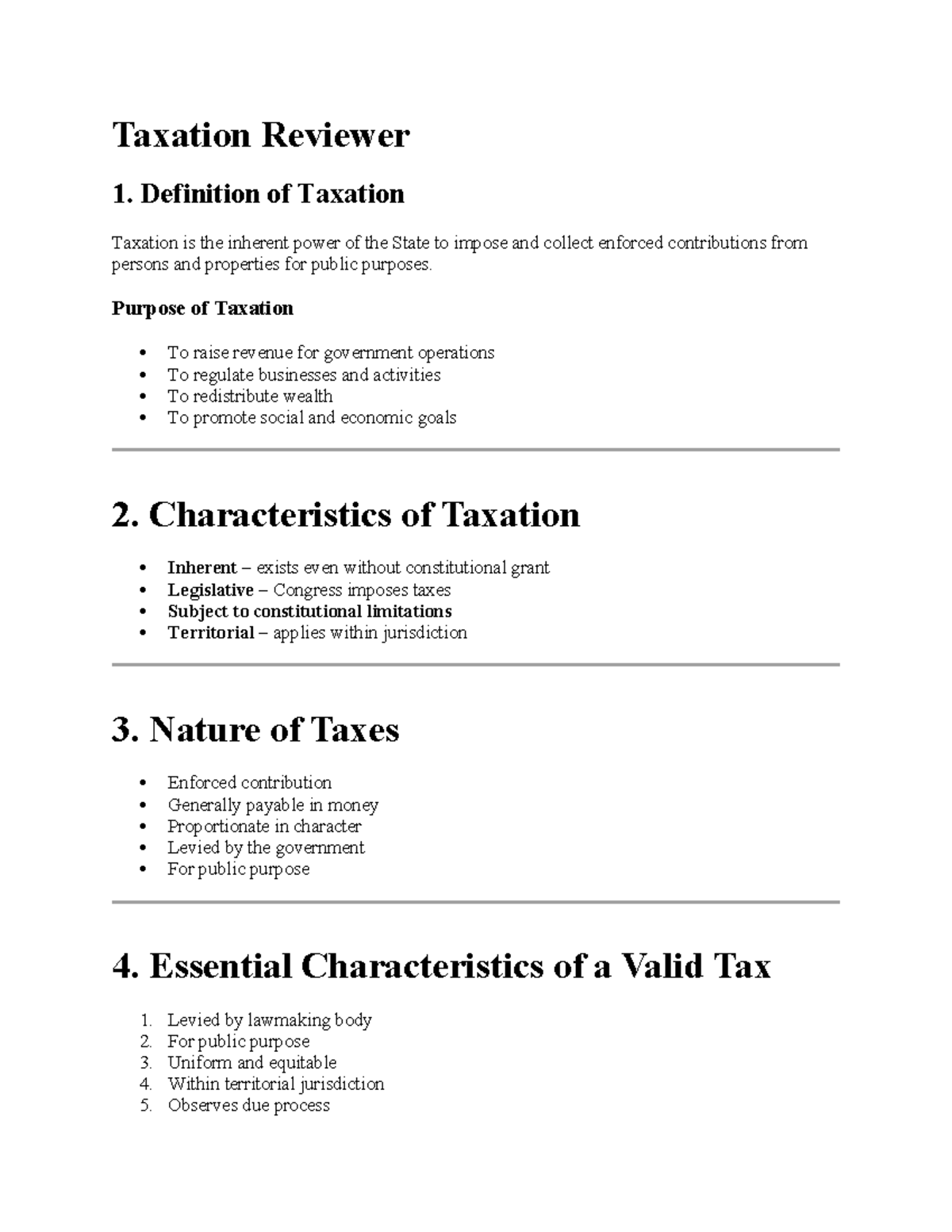 Taxation Reviewer: Key Concepts and Principles for Exam Prep - Studocu