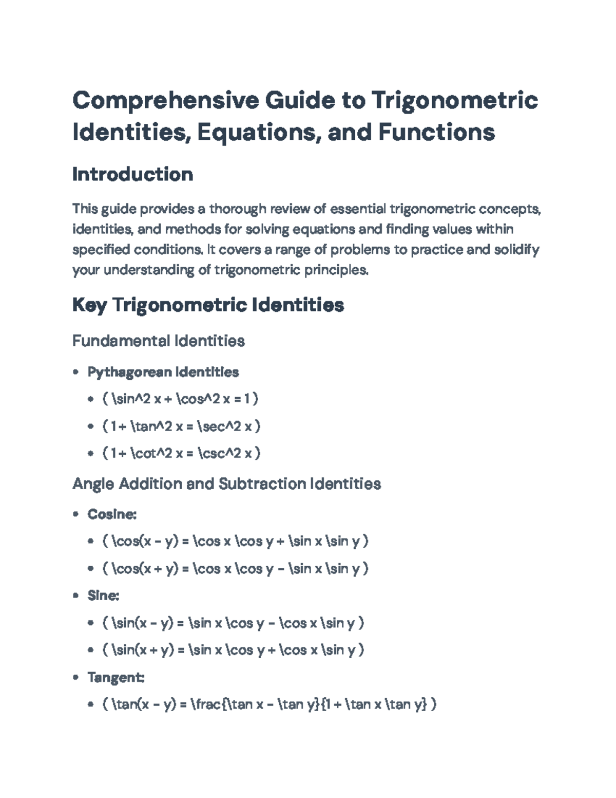 Comprehensive Trigonometry Review: Identities and Solutions Guide ...