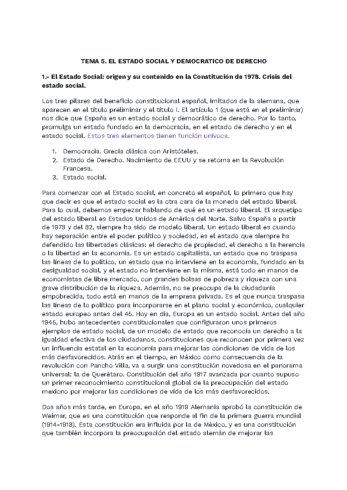 TEMA 5: El Estado Social y Democrático de Derecho en España - Studocu