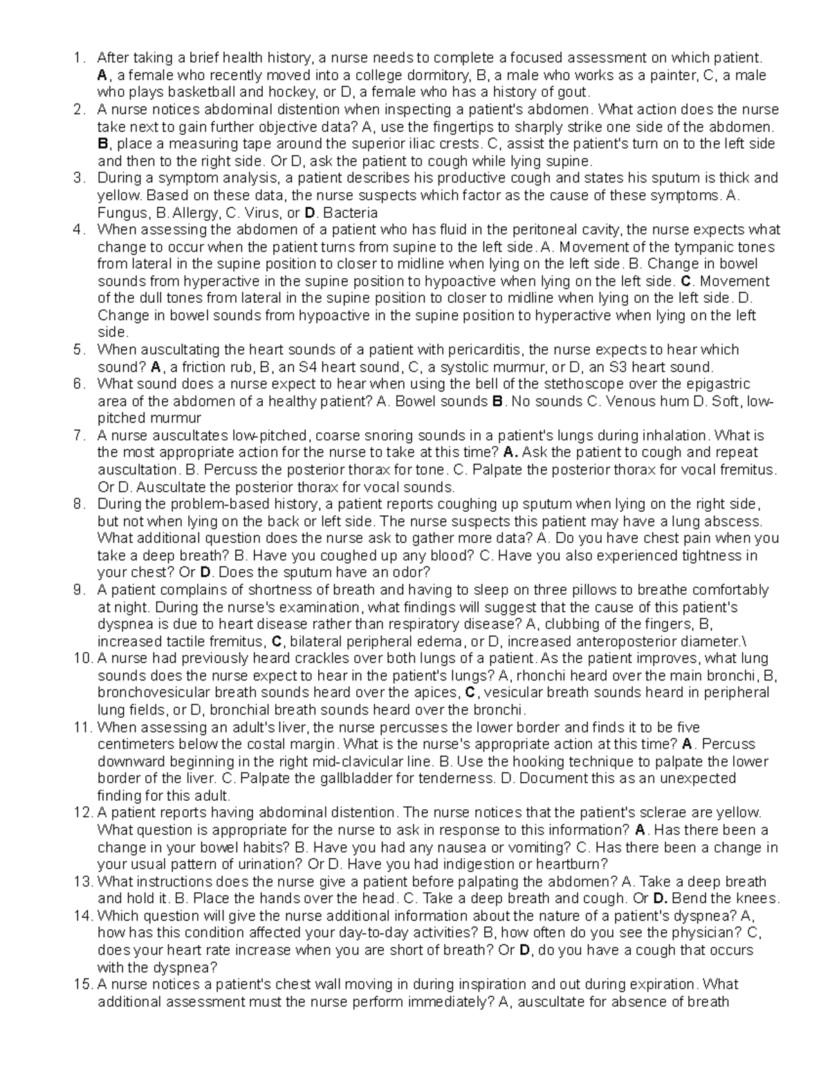NSG 361 Quiz 3 - Focused Assessment and Auscultation Techniques - Studocu