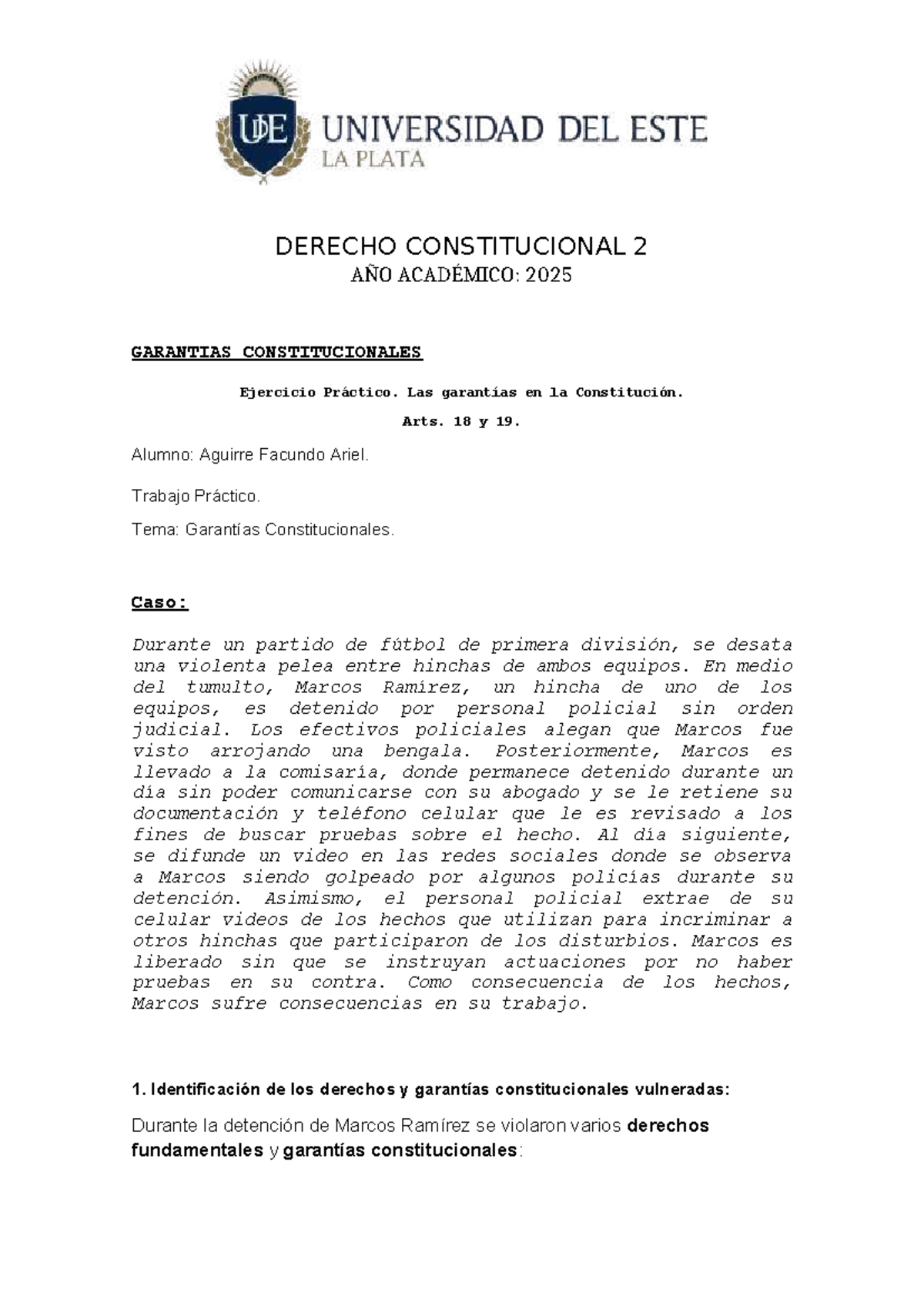 DERECHO CONSTITUCIONAL 2: Análisis de Garantías en Caso de Detención ...