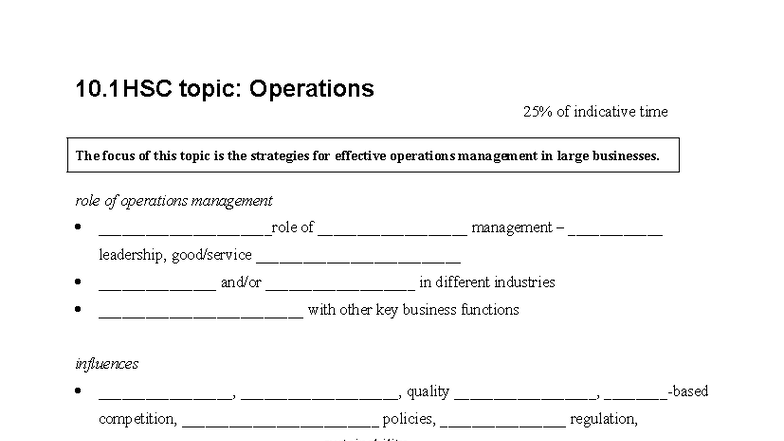 10.1 HSC Operations Management Strategies and Processes - Studocu