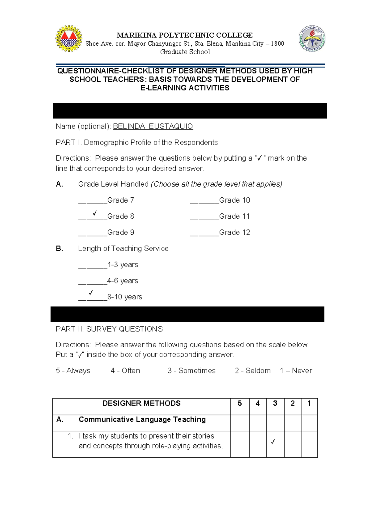 Graduate School Research: Designer Methods for High School Teachers ...
