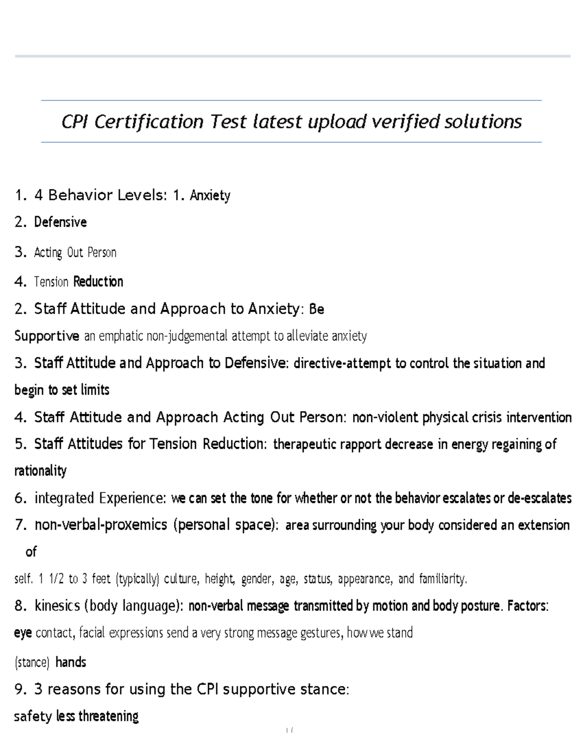 CPI Certification Test: Verified Solutions for Behavior Levels and ...
