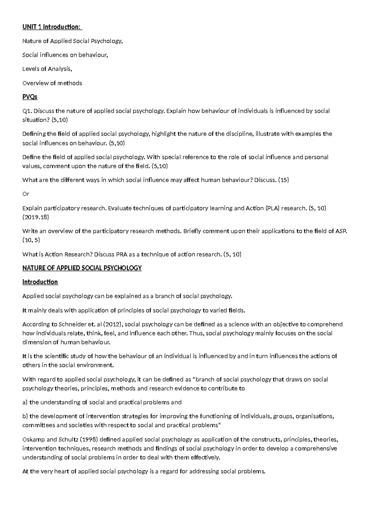 UNIT 1 ASP: Nature and Historical Context of Applied Social Psychology ...