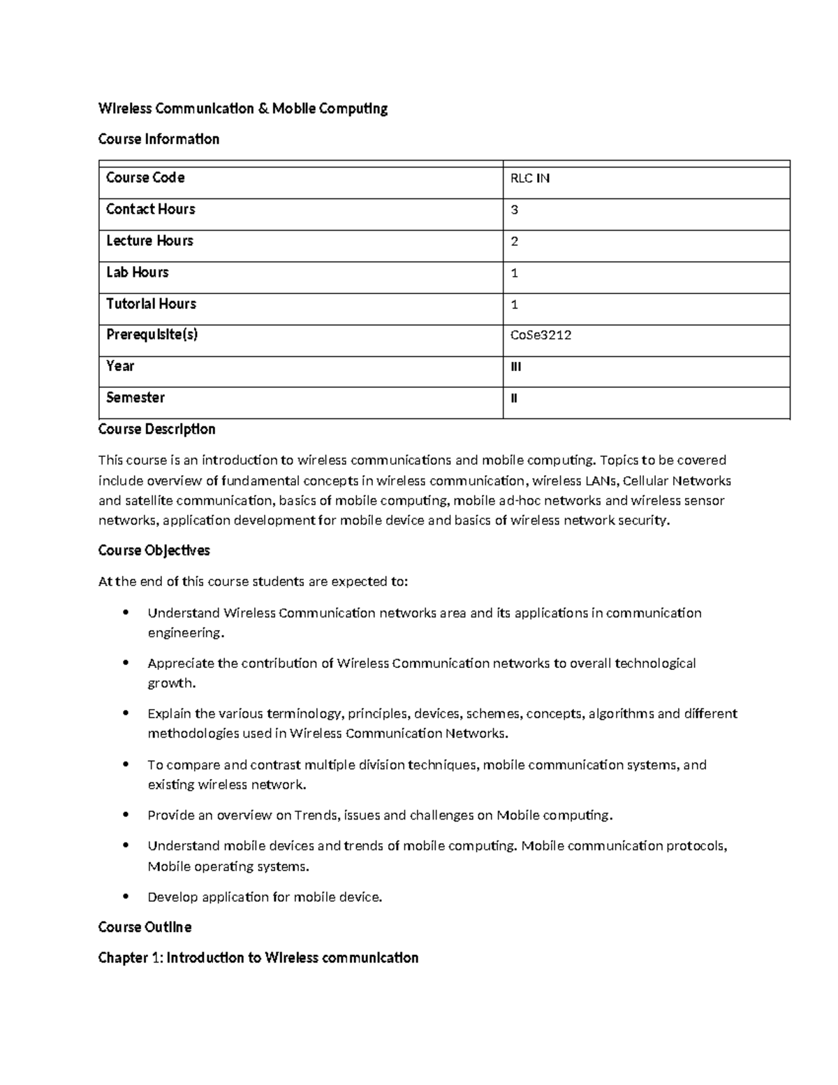 RLC IN Wireless Communication Course Outline and Overview - Studocu