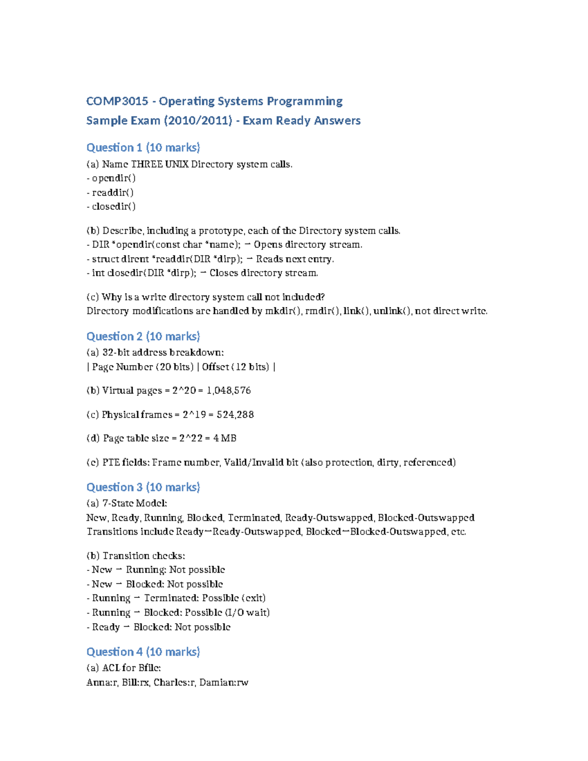 COMP3015 Operating Systems Programming Final Exam Answers - Studocu