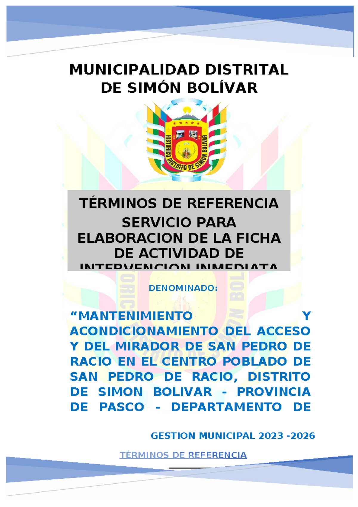 TDR para la Elaboración de Ficha de Actividad de Intervención Inmediata - SIMÓN - Document Preview