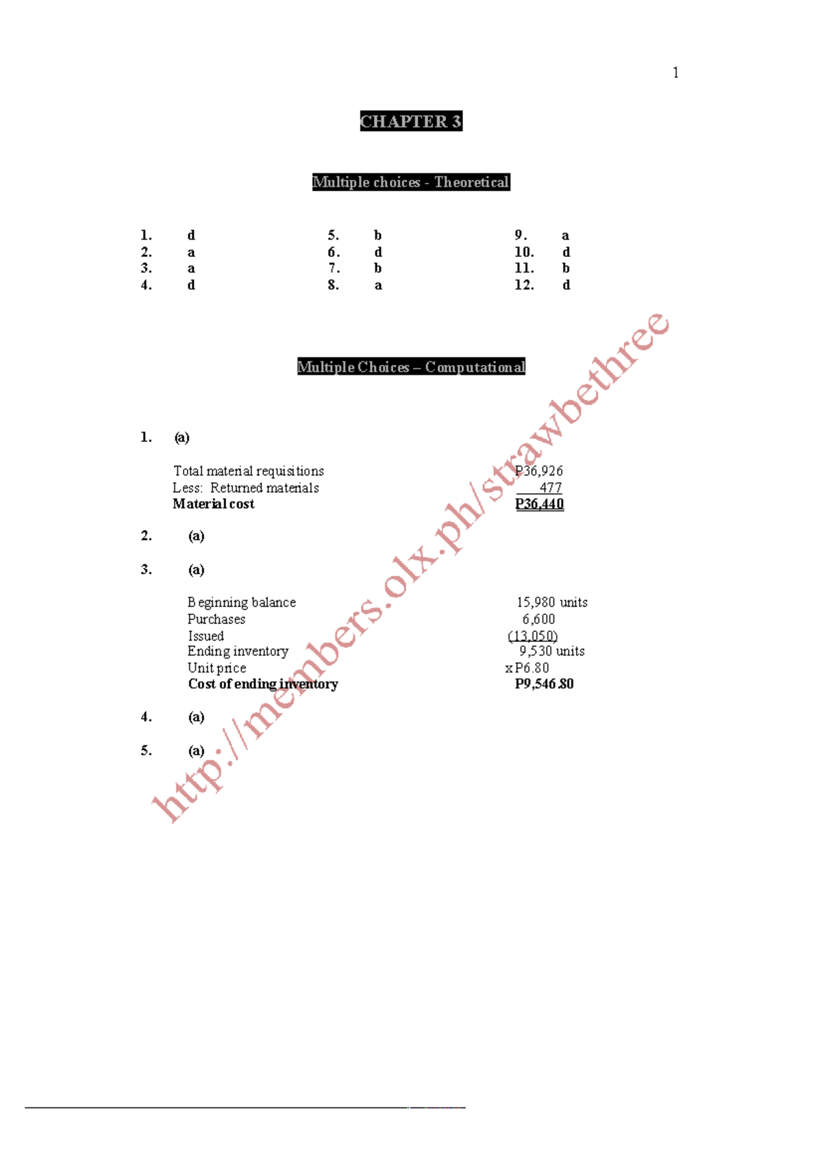Cost Accounting CH 3: Materials Requisitions & Theoretical Problems ...