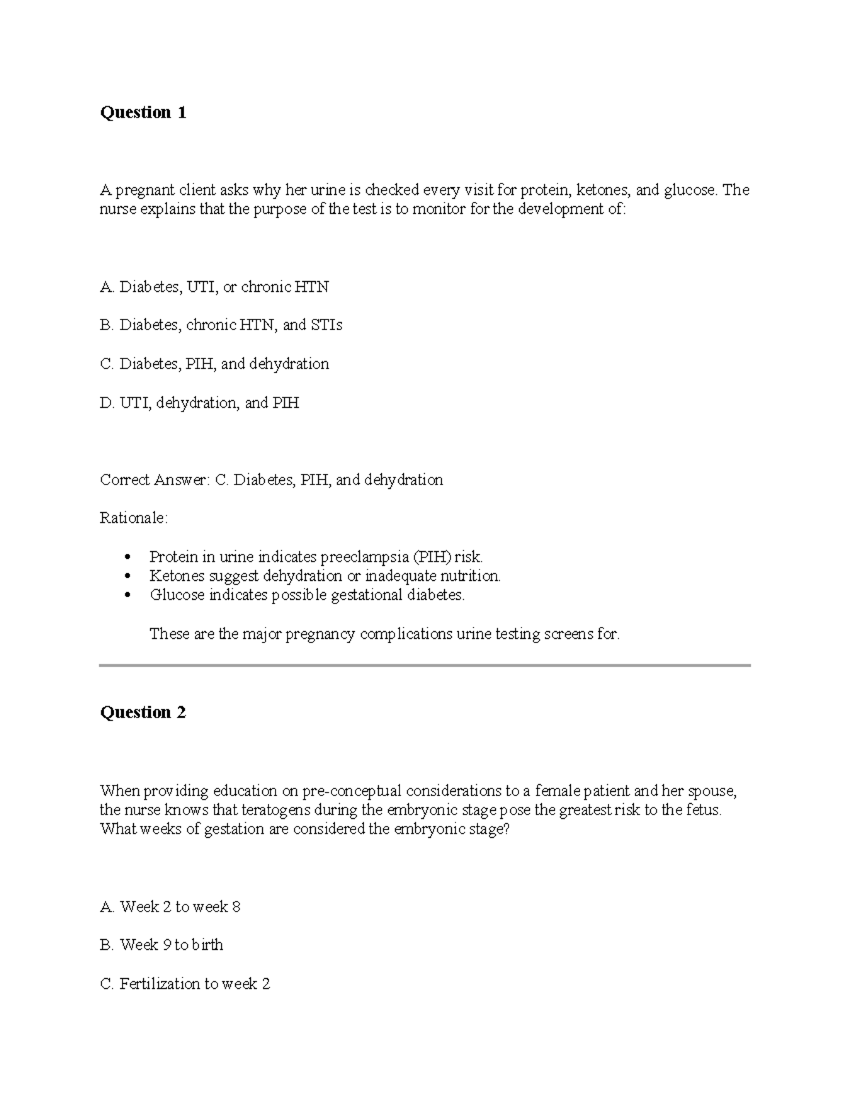Exam 1 Practice Questions for OB Nursing - Studocu