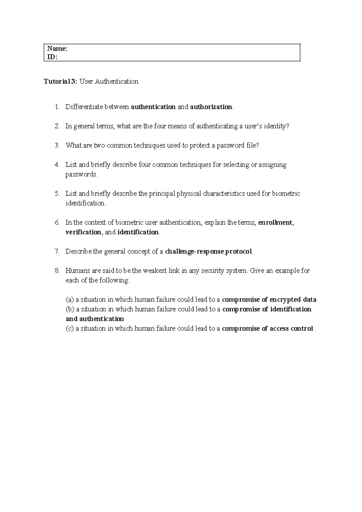 Tutorial 3: User Authentication & Network Security Notes - Studocu