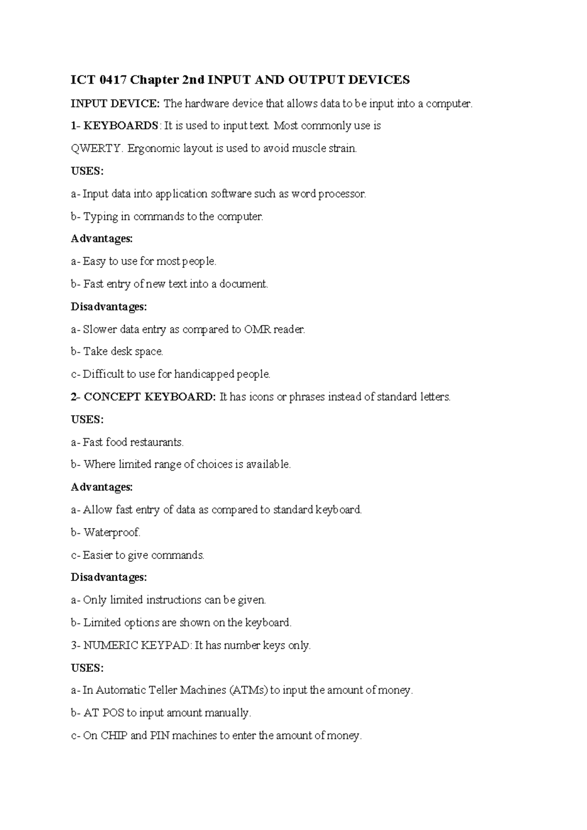 ICT 0417 Chapter 2: Detailed Overview of Input and Output Devices - Studocu