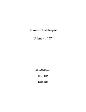 Unknown Bacteria Lab Report- Microbio - Unknown Bacteria Lab Report ...