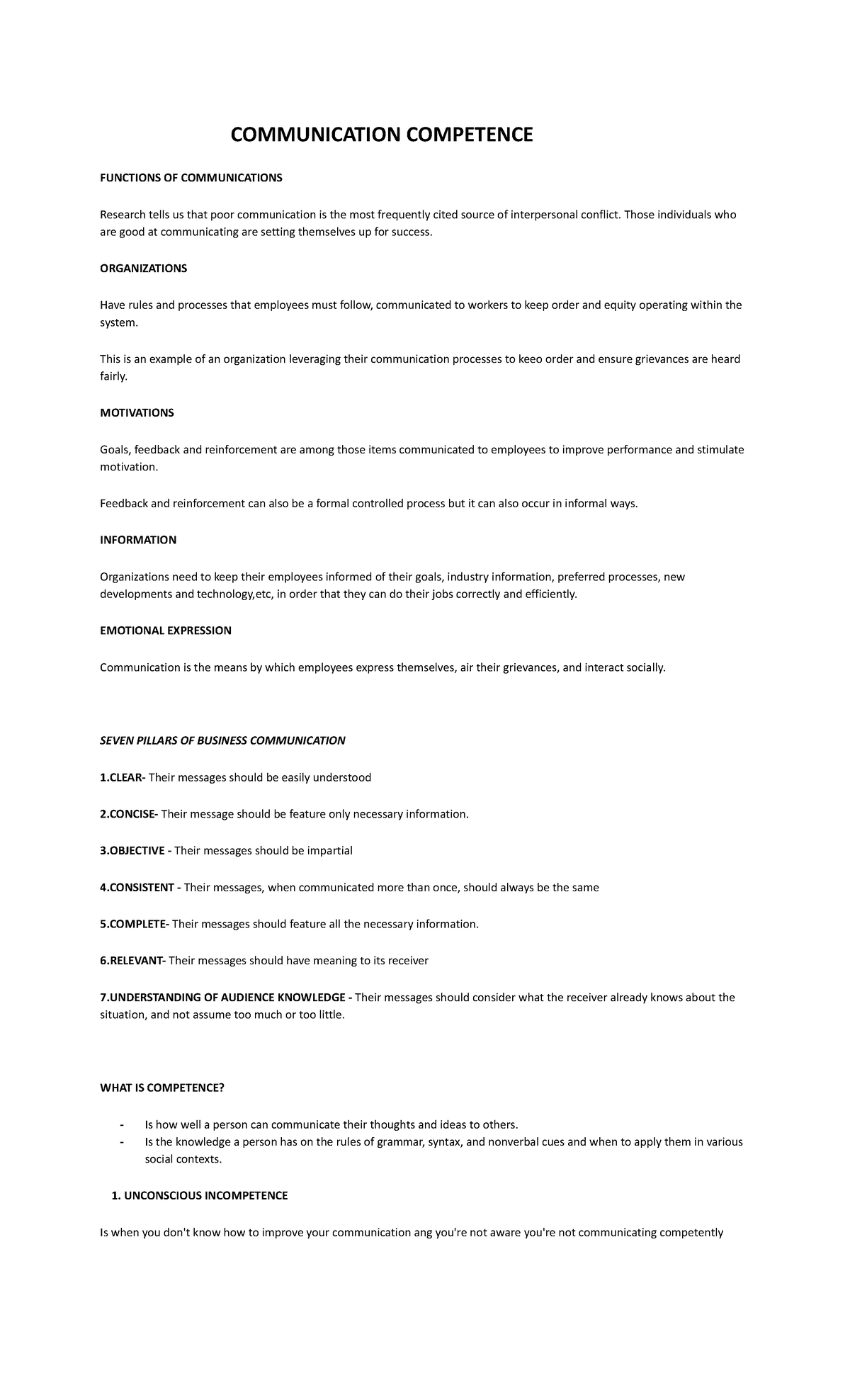 Business Communication Competence Review - COM 101 - Studocu