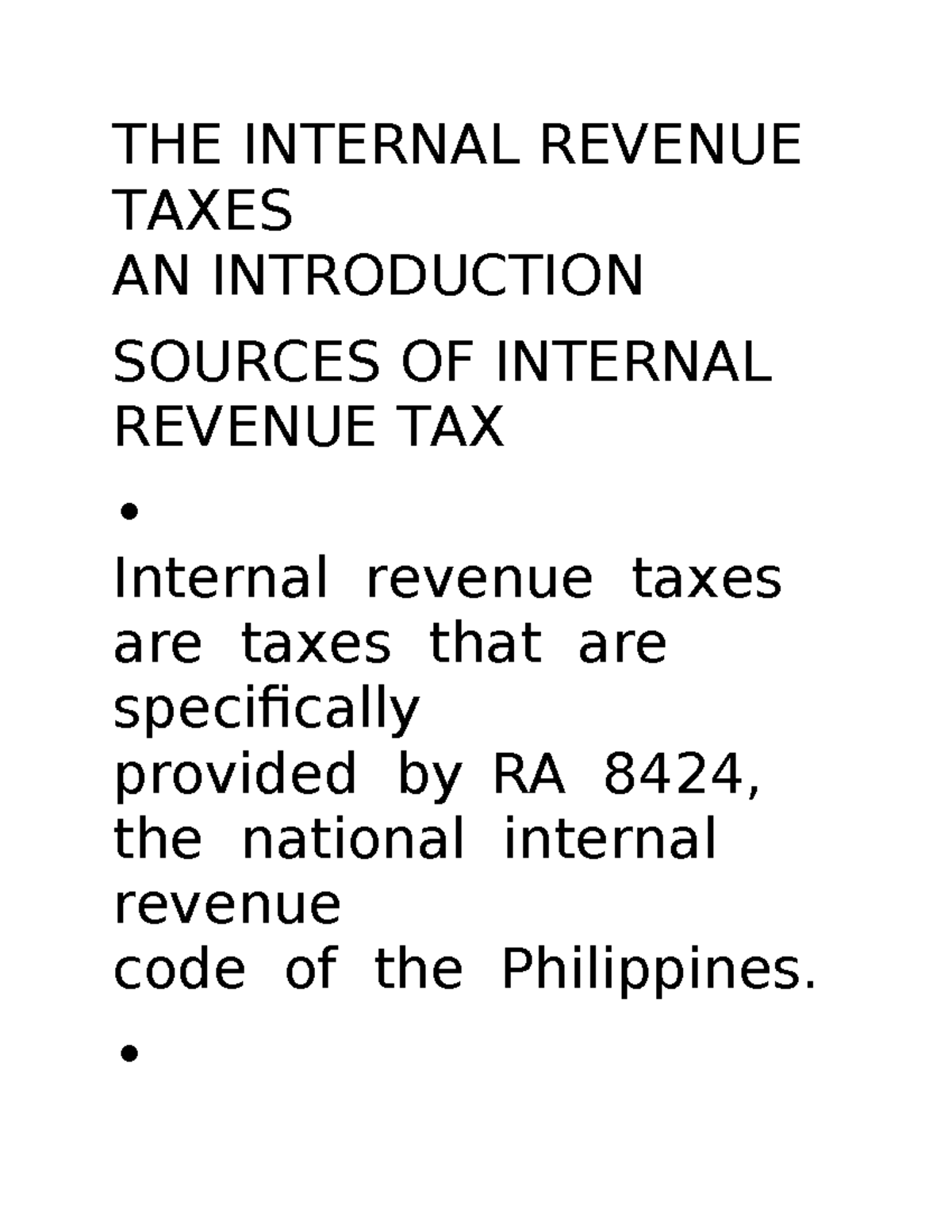 Internal Revenue Taxes: An Overview Under RA 8424 - Studocu