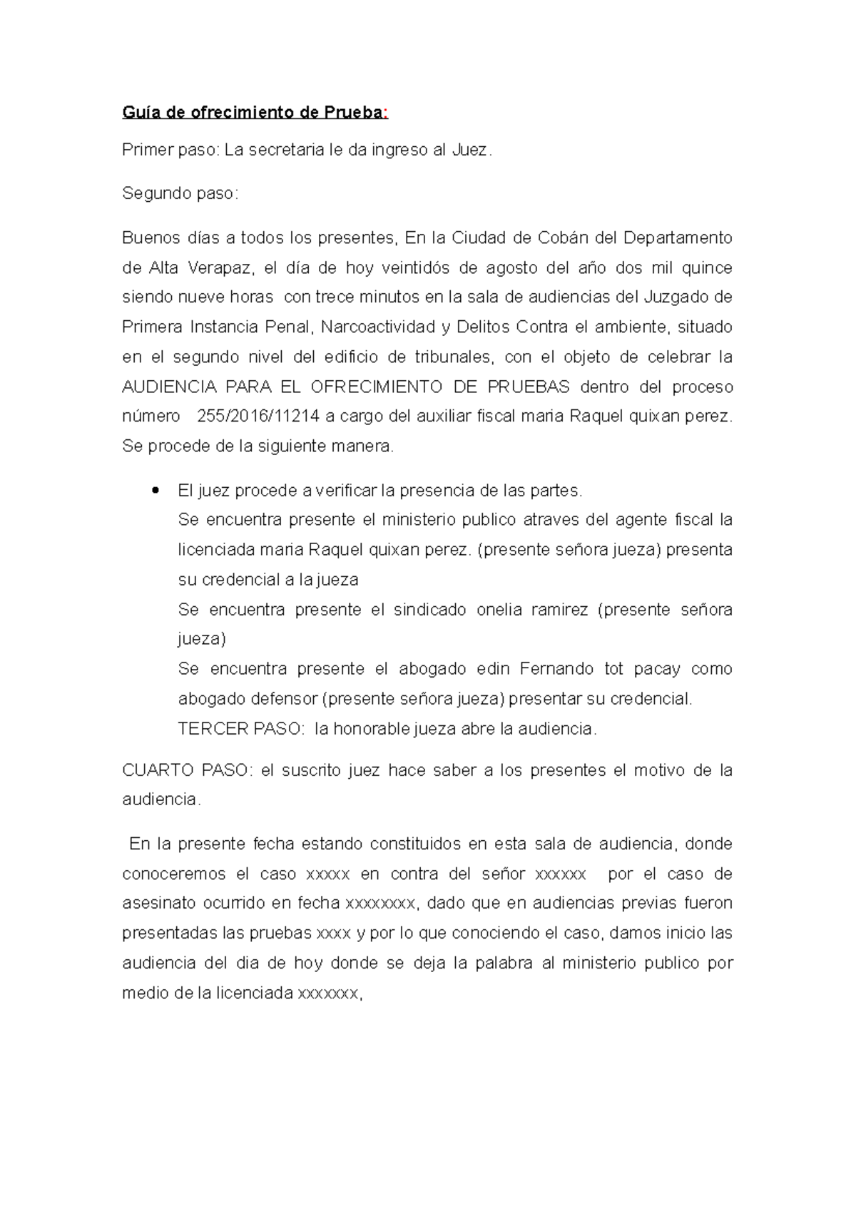 Guía para el Ofrecimiento de Pruebas en Caso de Asesinato - Document Preview