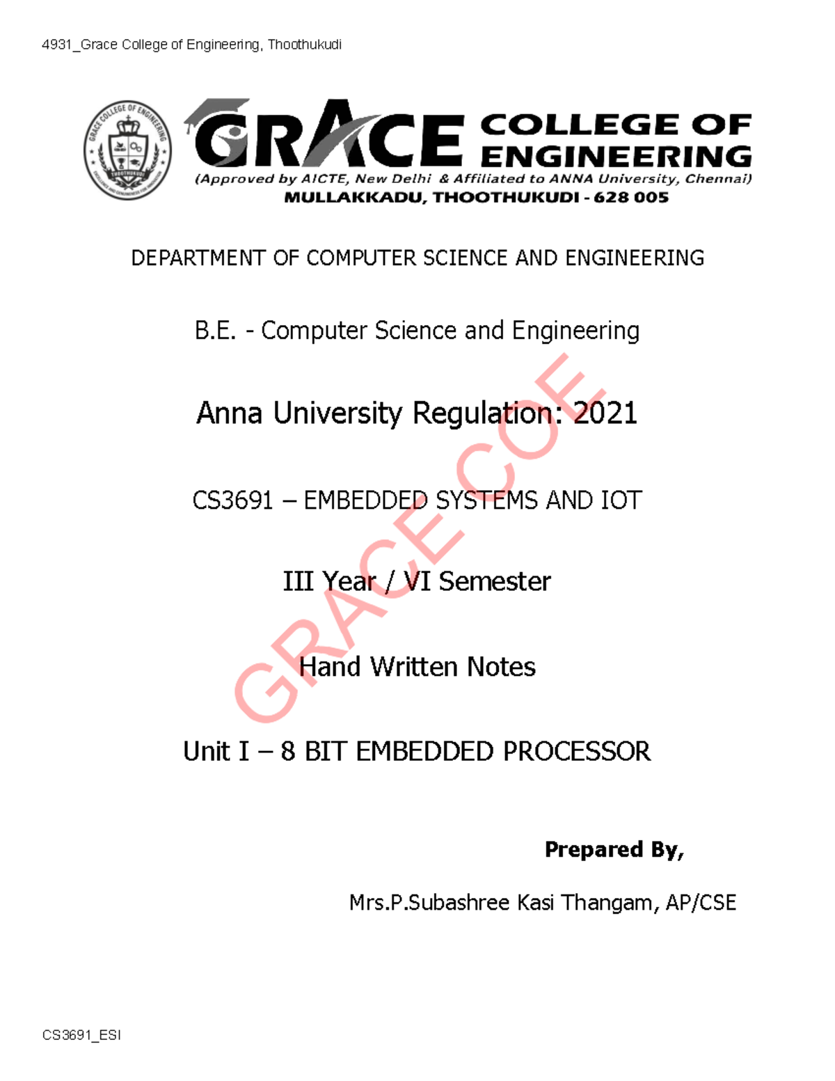 CS3691 Embedded Systems and IoT Unit I Handwritten Notes - Studocu
