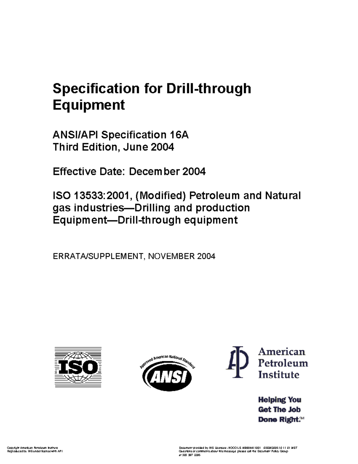 API Specification 16A: Equipment Standards for Petroleum Industry - Studocu