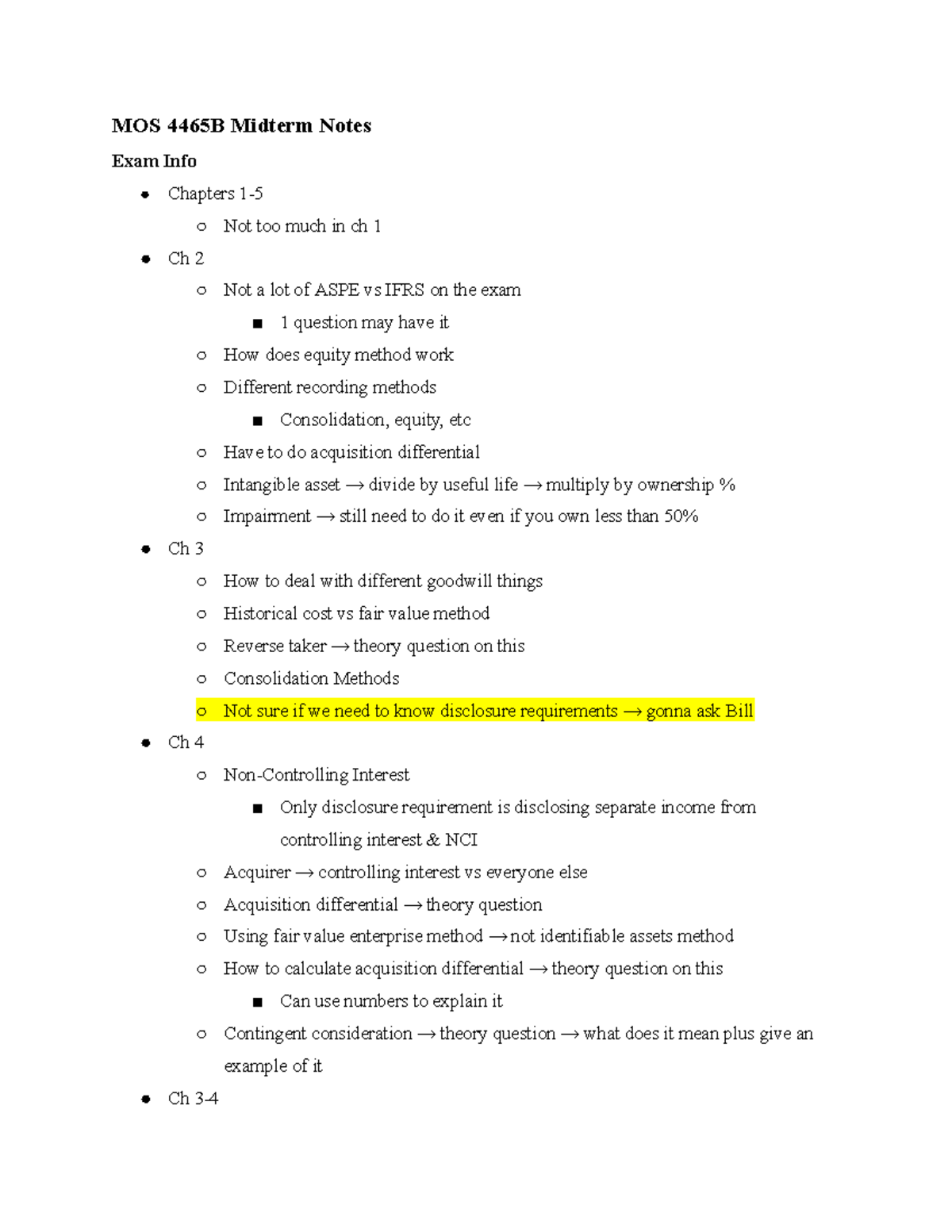 MOS 4465B Midterm Exam Notes: Key Concepts and Calculations - Studocu