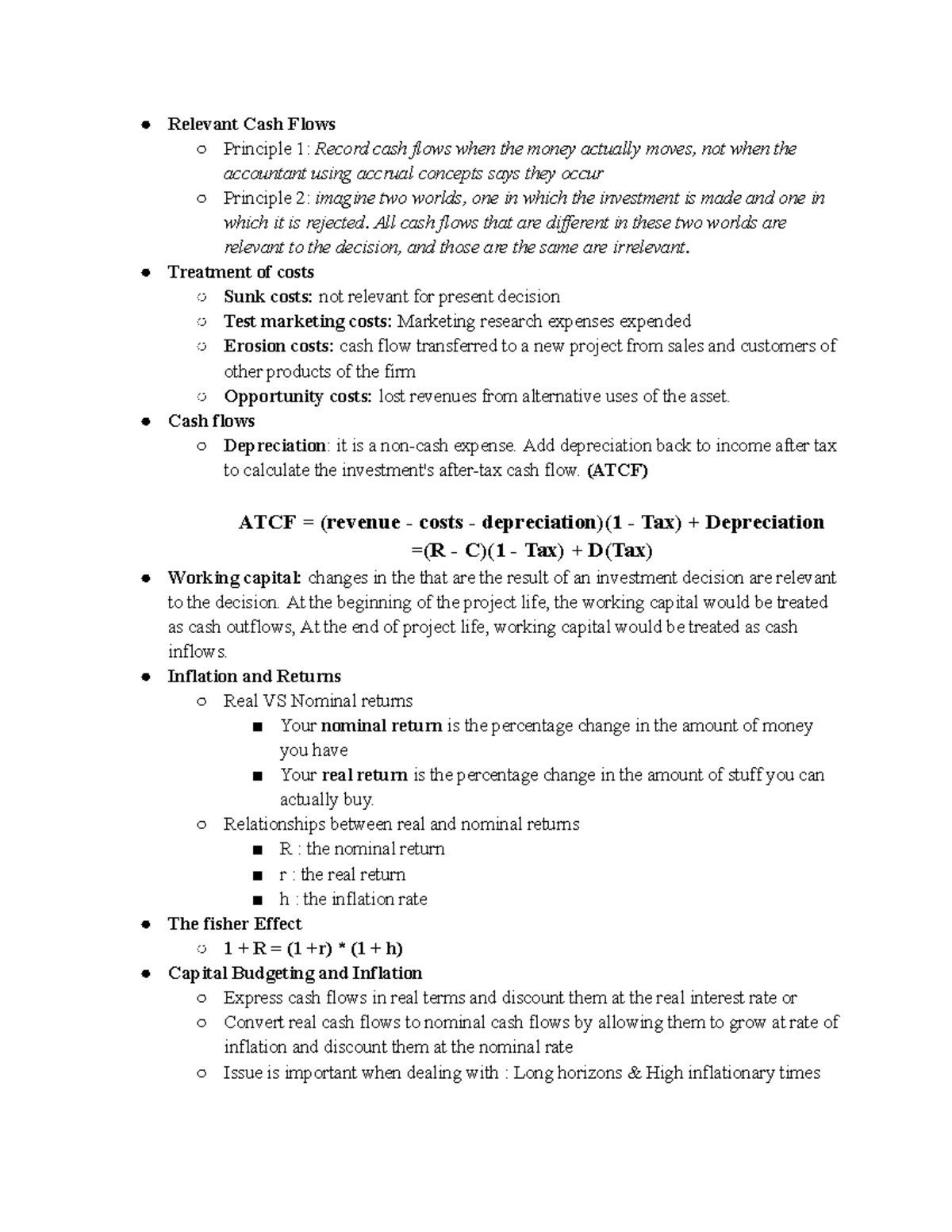 MOD 2 Exam Notes: Cash Flows, Costs, and Capital Budgeting - Studocu