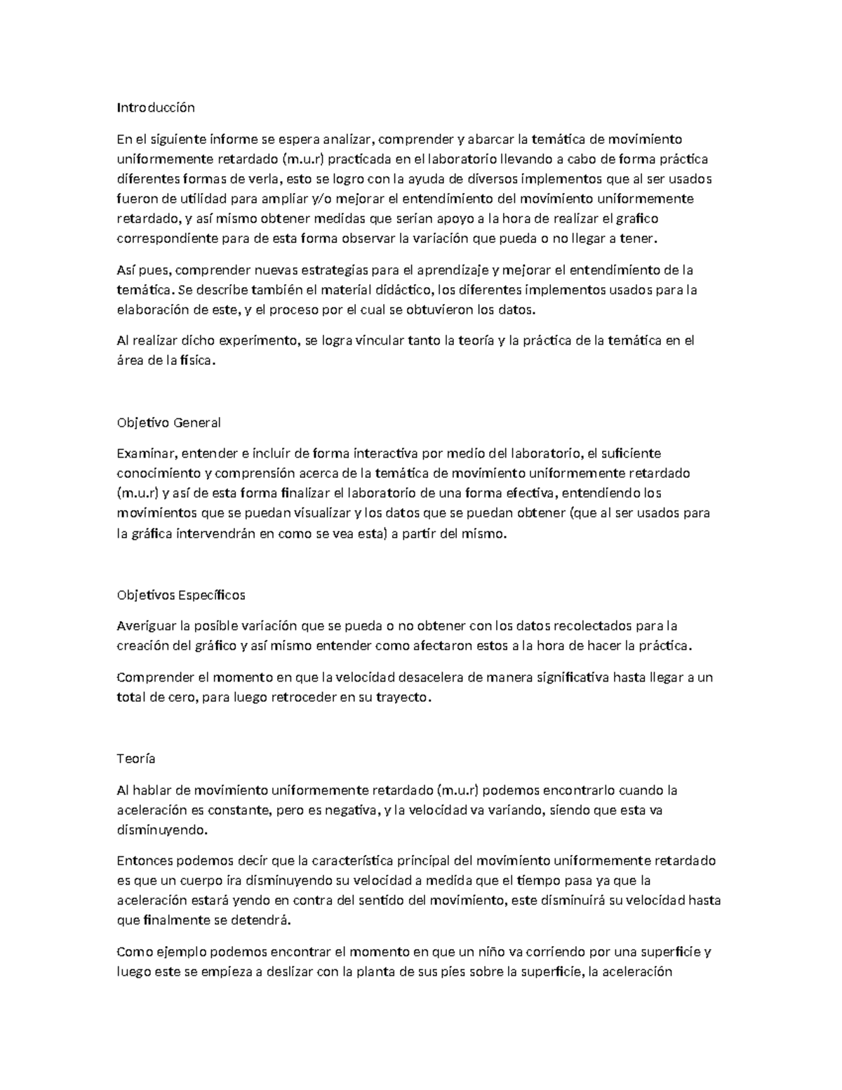 Informe 4: Análisis del Movimiento Uniformemente Retardado (m.u.r) en ...