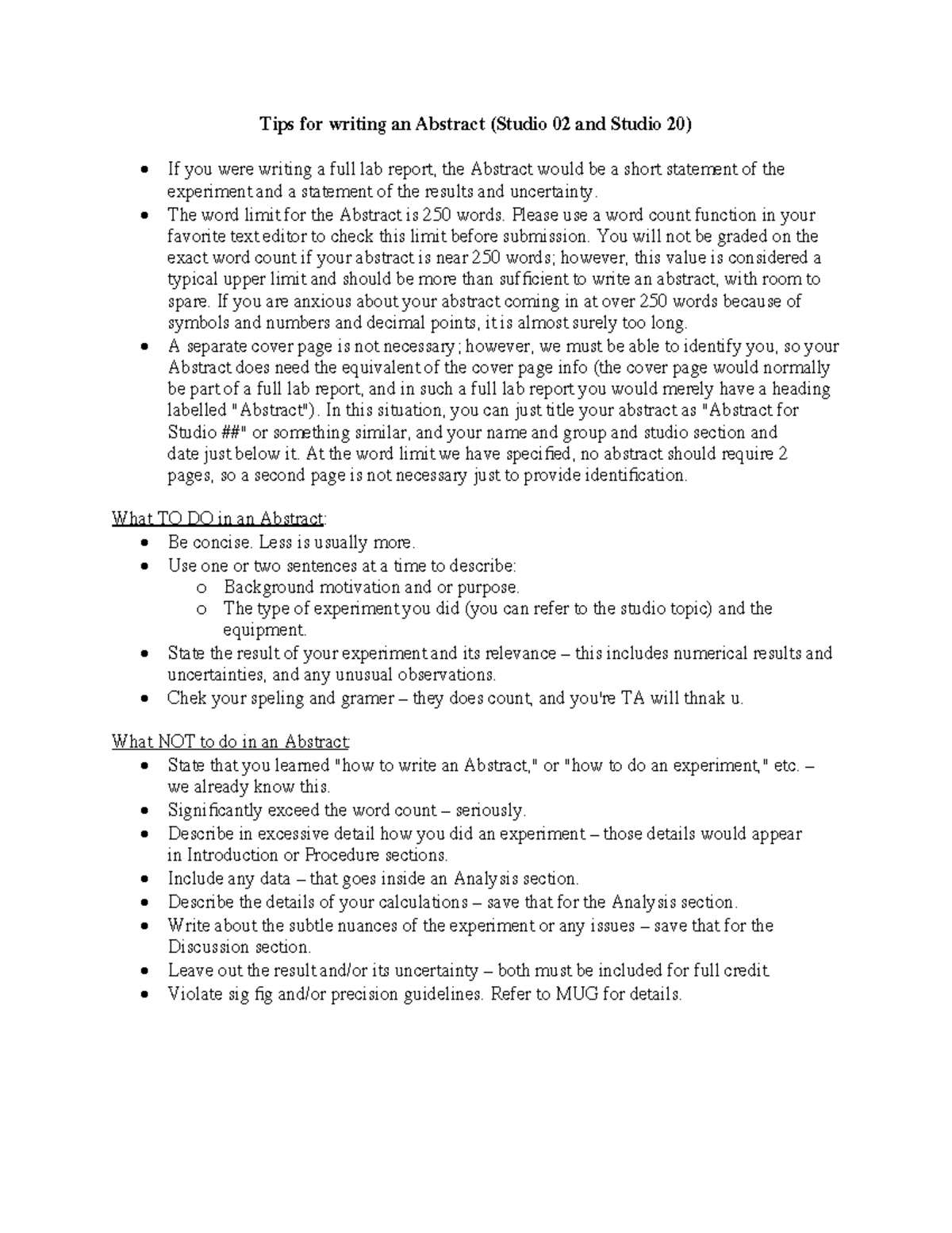 Tips for Writing an Abstract (Studio 02 & Studio 20) - Studocu
