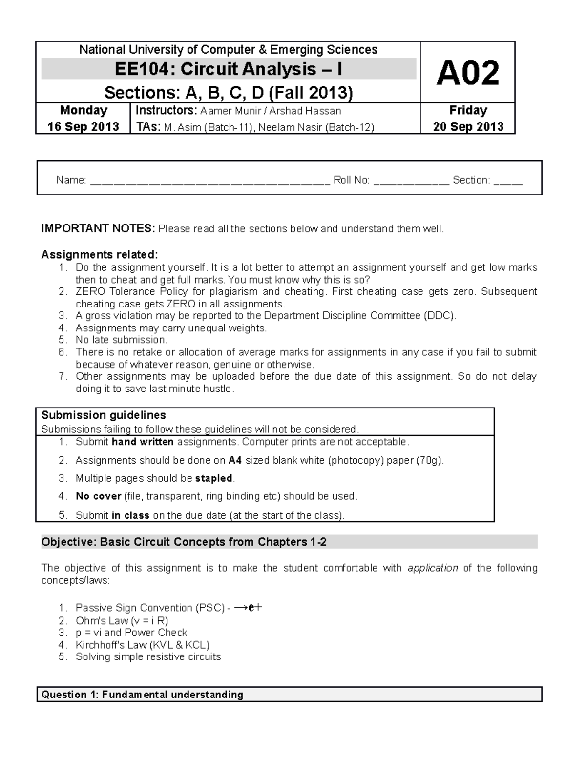 EE104-Fall13-A02 - Assignment 01: Circuit Analysis Fundamentals - Studocu