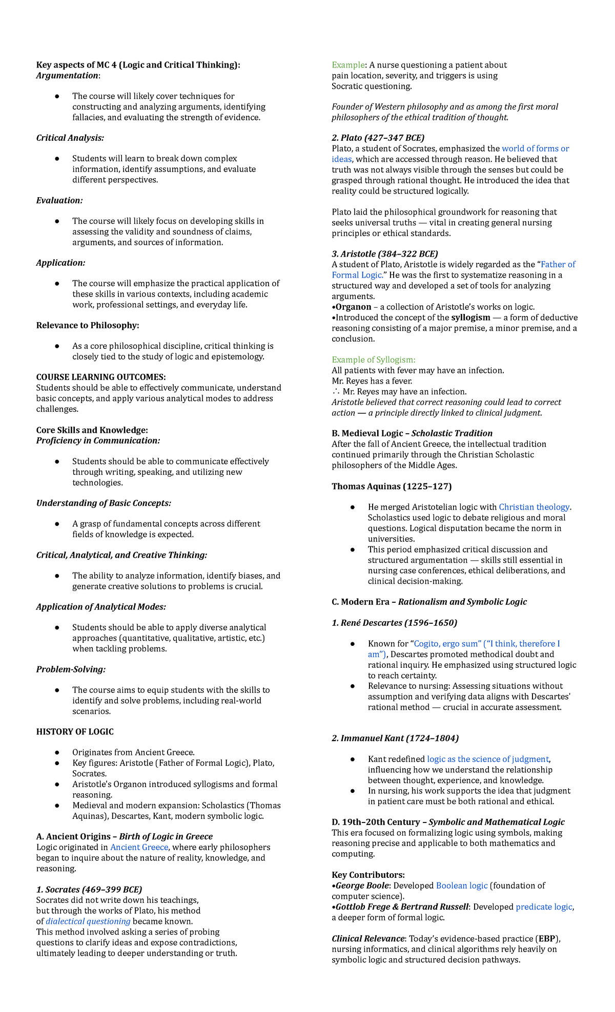 MC 4: Key Concepts in Logic and Critical Thinking for Nursing - Studocu