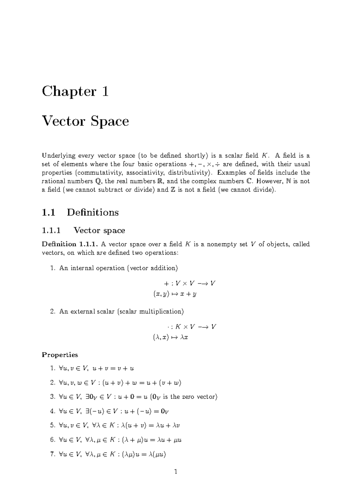 Chapter 1: Vector Space Fundamentals (MATH 101) - Studocu