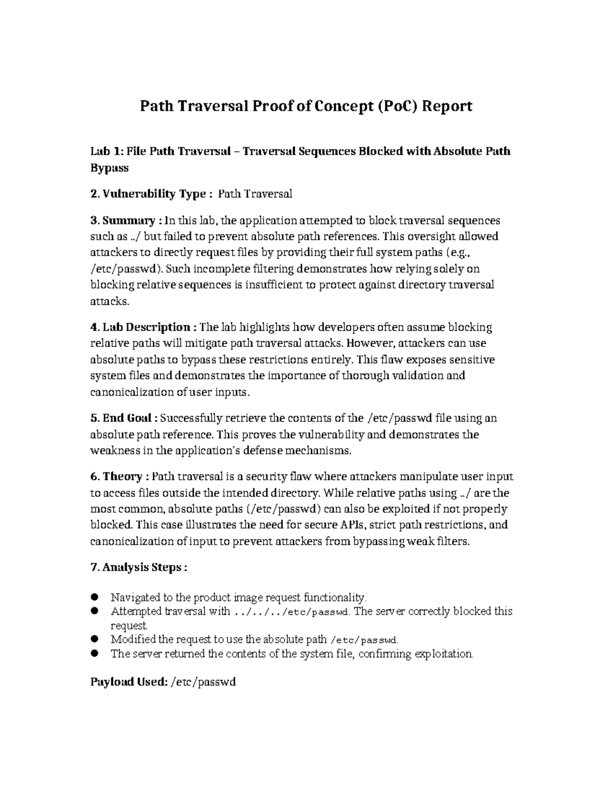 Path Traversal PoC Report: Lab 1 Analysis and Findings - Studocu