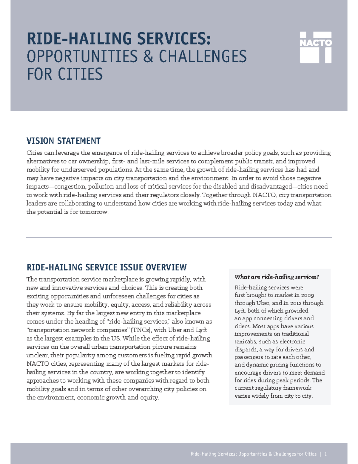 Policy Ride Hailing Services 2016 - RIDE-HAILING SERVICE ISSUE OVERVIEW ...