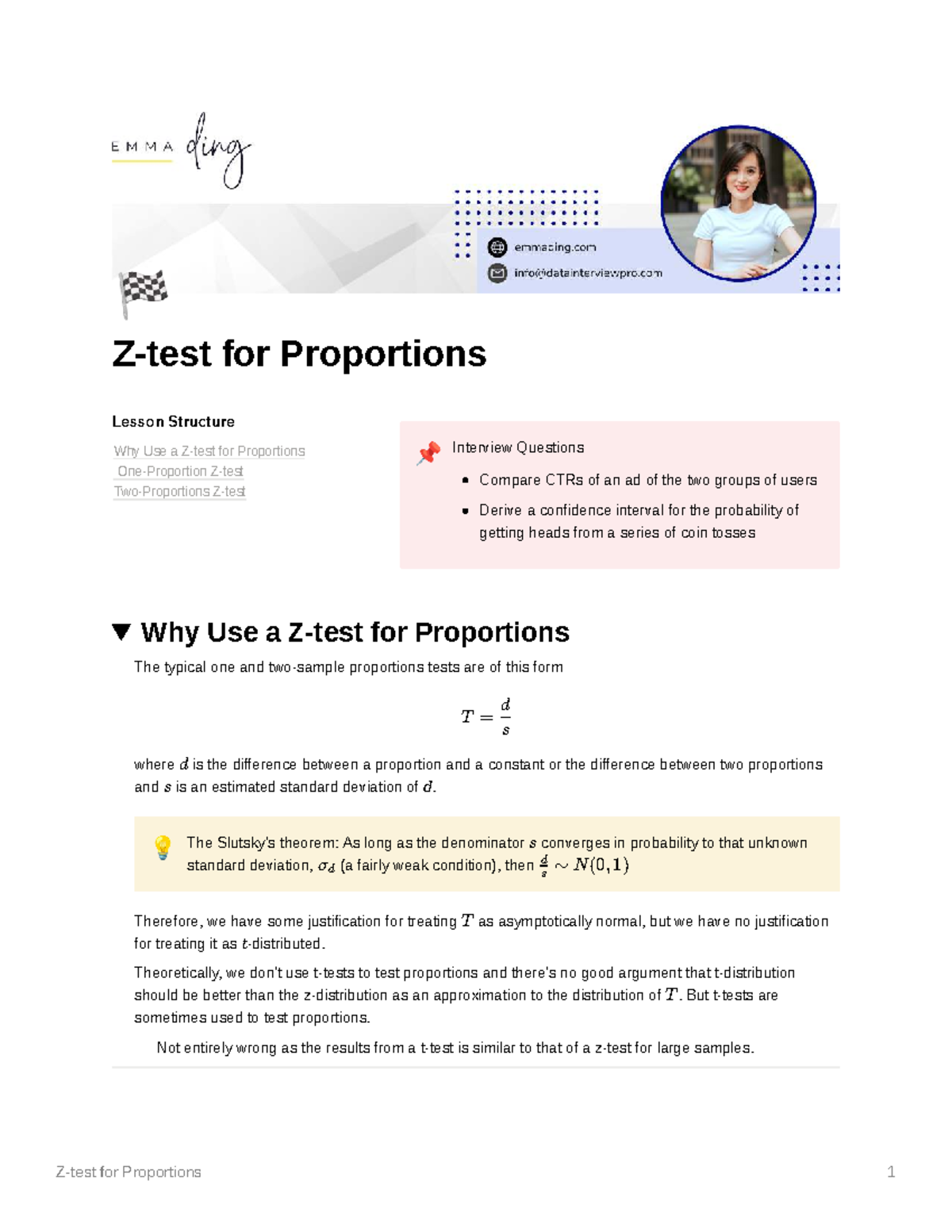 Z-Test for Proportions: Lesson Structure and Applications - Studocu