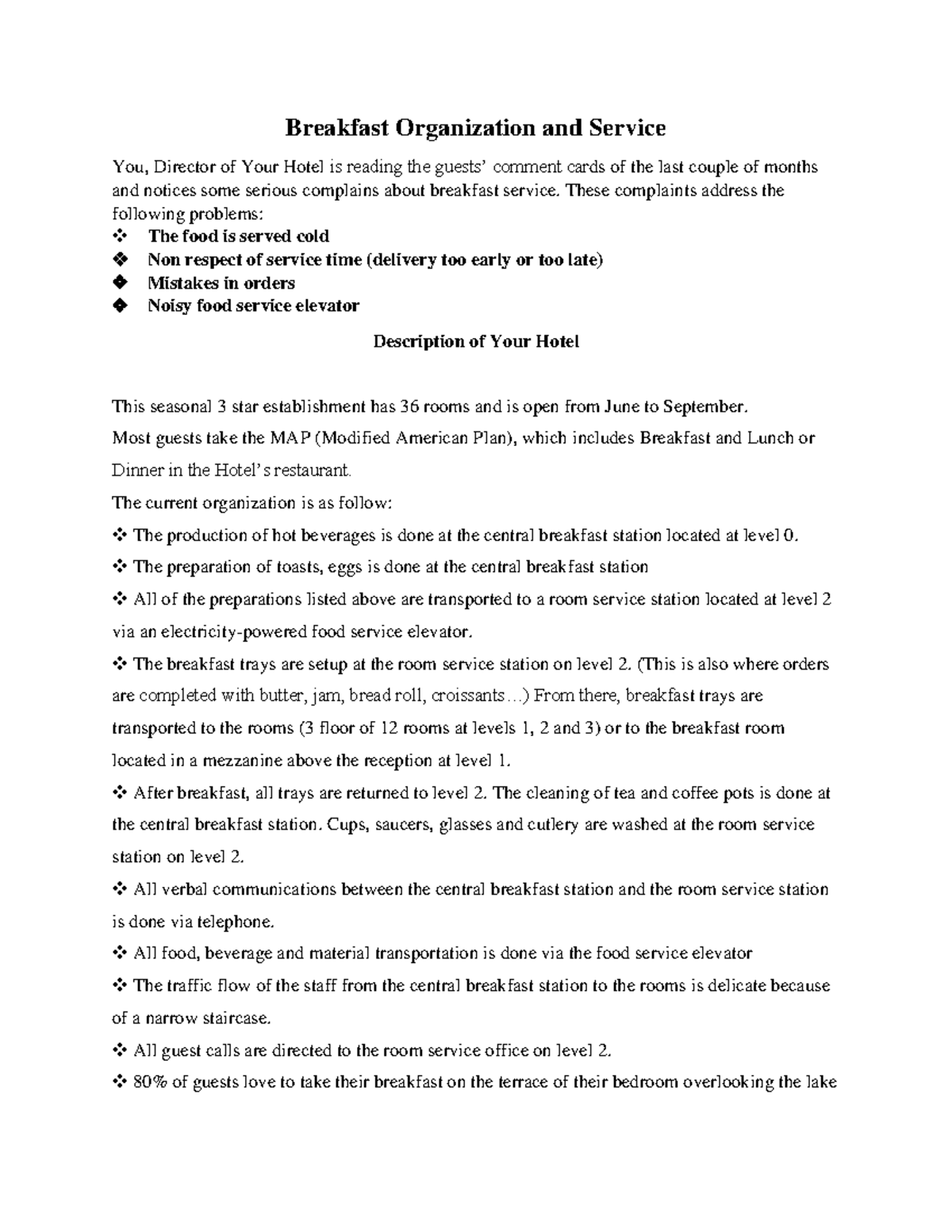 Breakfast Service Improvement Plan for Hotel Management - Studocu