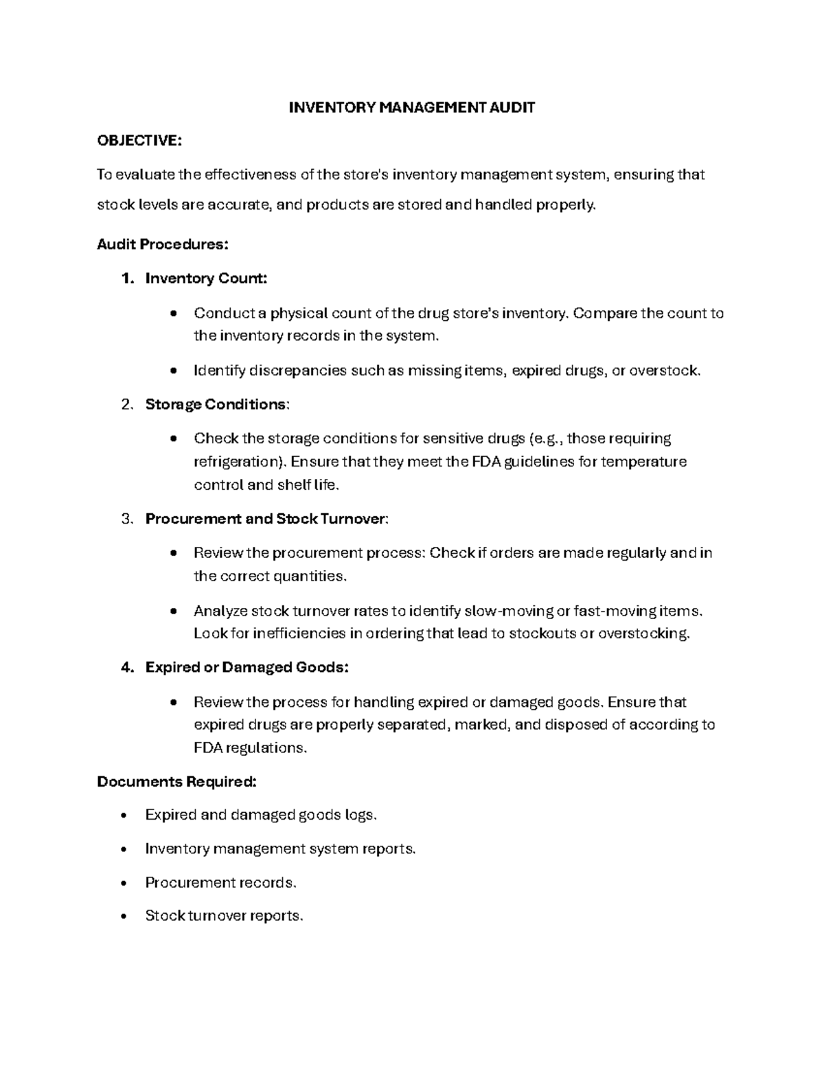 Audit Program for Merchandising Business: Inventory Management Review ...