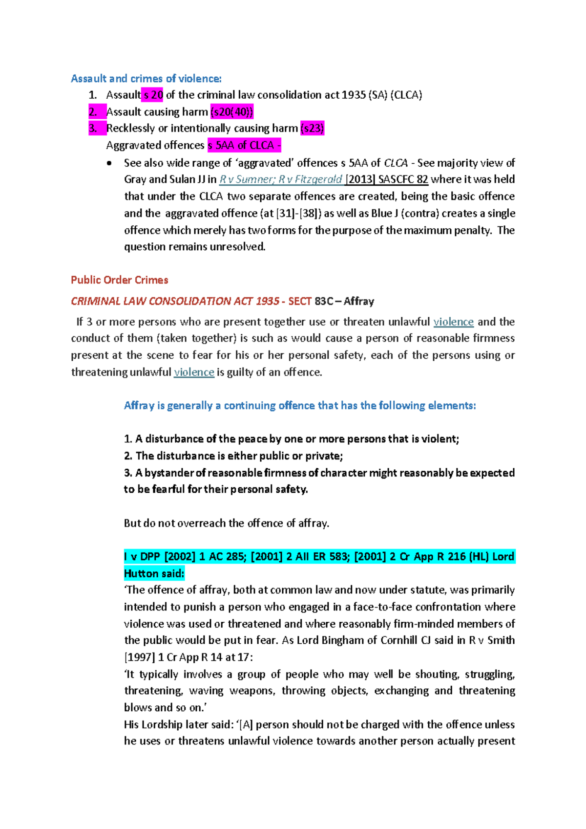 Assault and Crimes of Violence: Lecture Notes on CLCA Sections 20-24 ...
