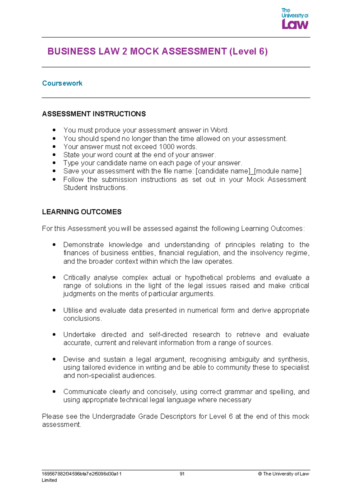 Mock Exam - Business Law 2 - Key Concepts and Case Studies (March 2025 ...