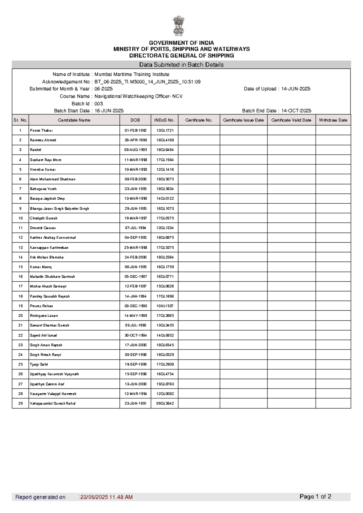 Navigational Watchkeeping NCV Batch Report - NWKO 16.06.2025 - Studocu
