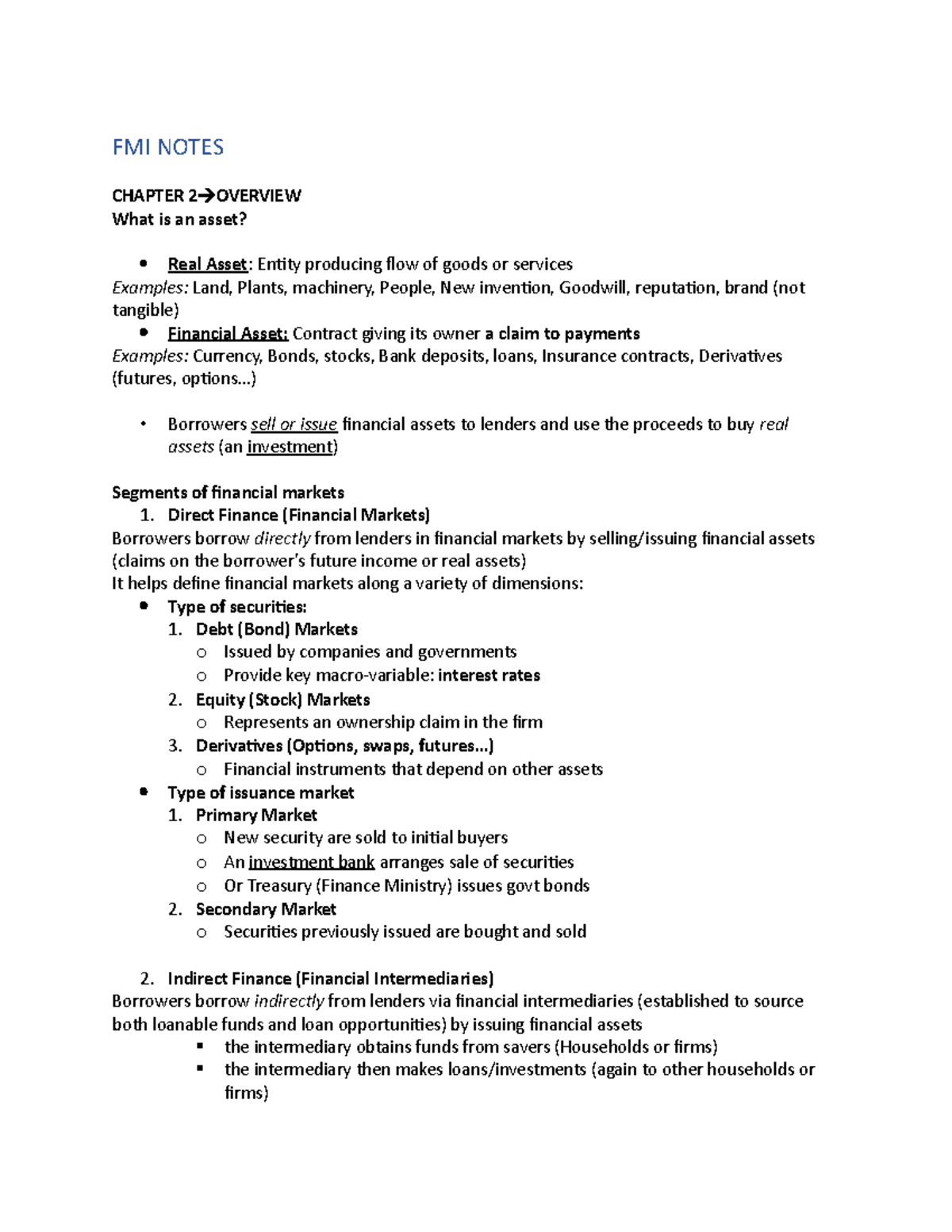 FMI 101 Notes: Financial Markets & Institutions for Final Exam Study ...