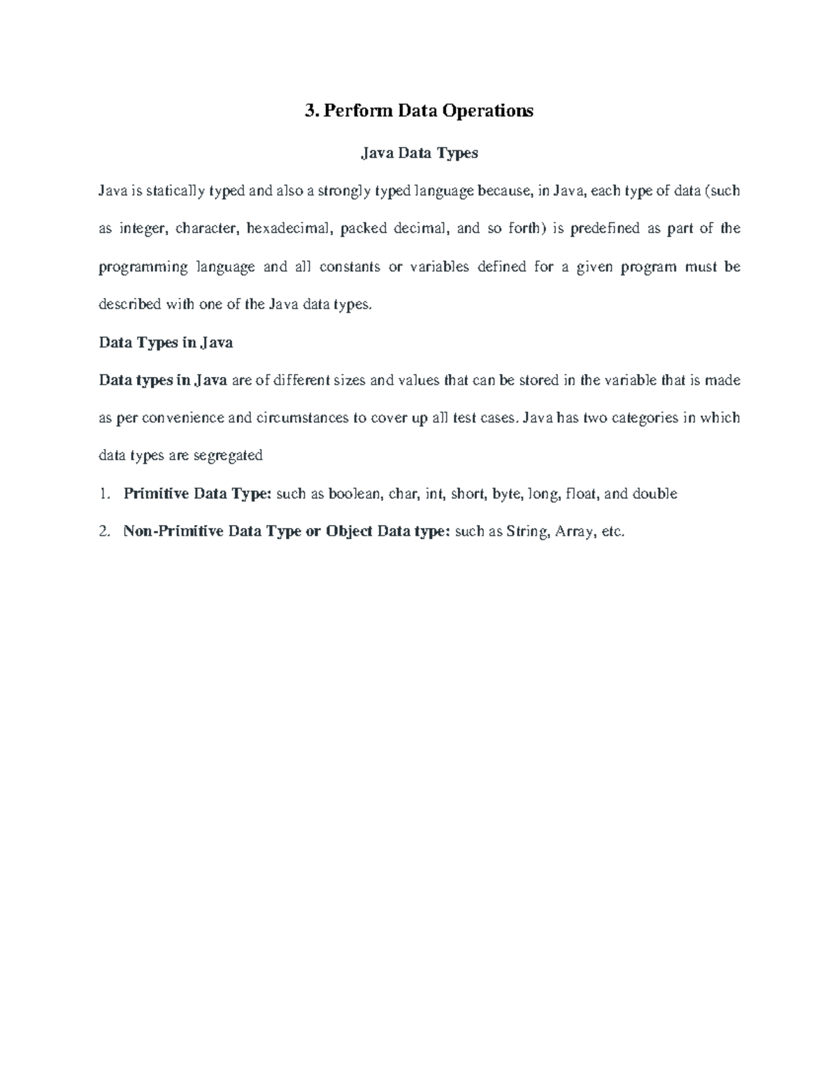 Java Data Types: Operations, Classifications, and Statements 1 - Studocu