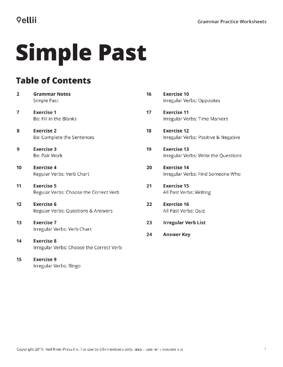 Pellii BEG LOW INT Simple Past Grammar Practice Worksheets - Studocu