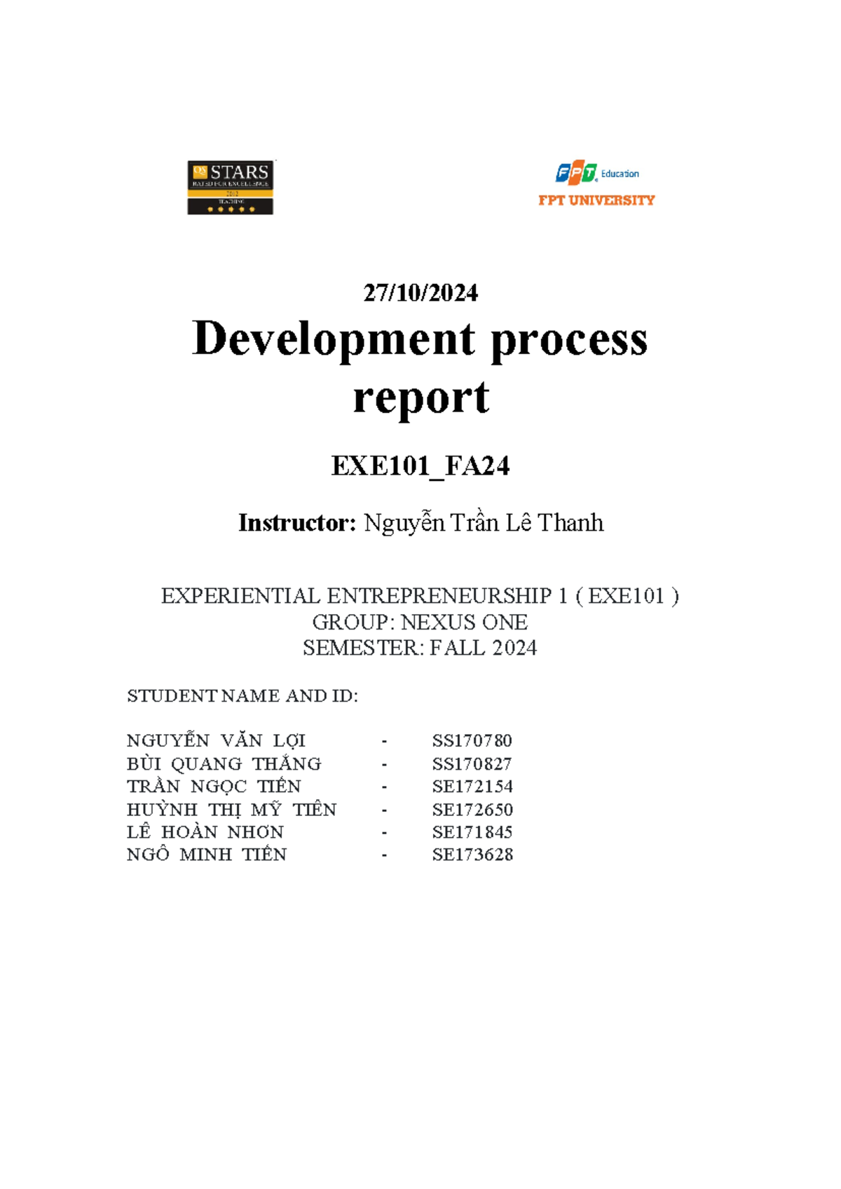 Development Process Report for EXE101_FA - One Homes Project - Studocu